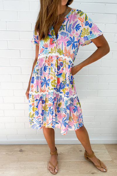 Chelsea Dress - Pink Multi Palm