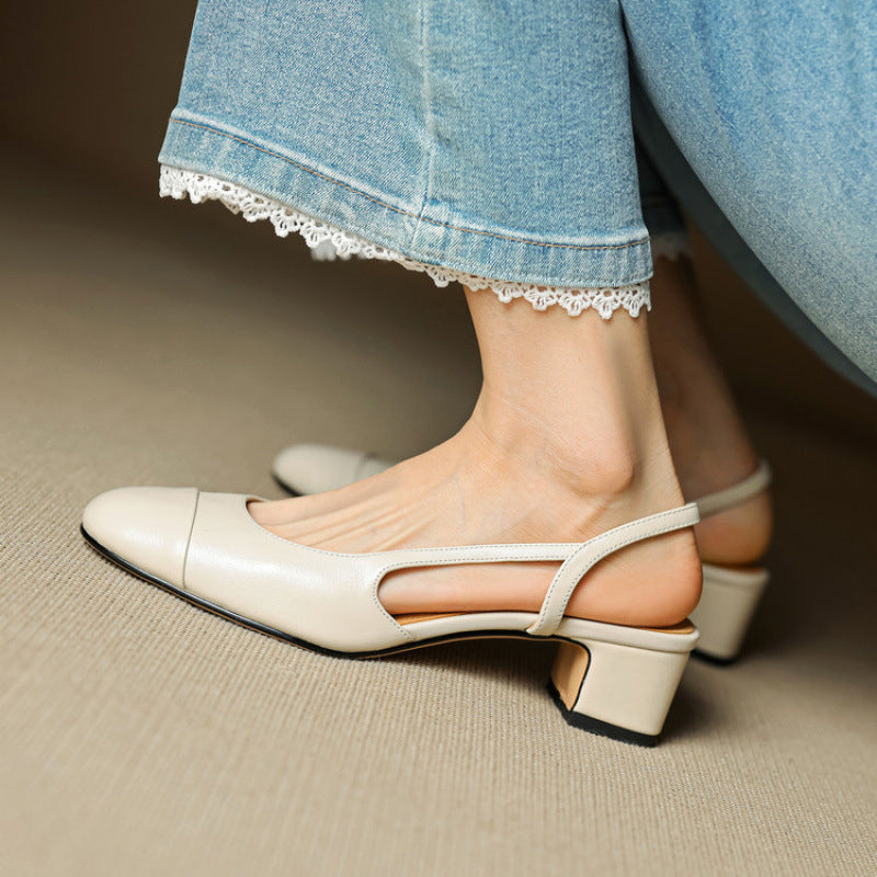 Chic Genuine Leather Slingback Heels