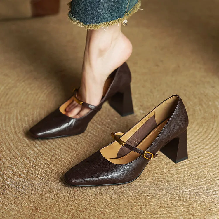Eloria Genuine Leather Mary Jane Heels