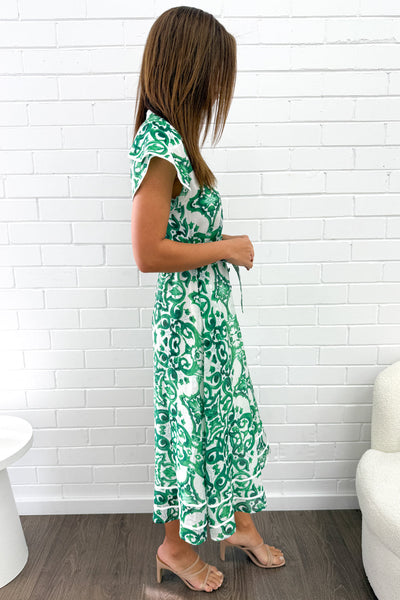 Ivy Dress - Green White Tile