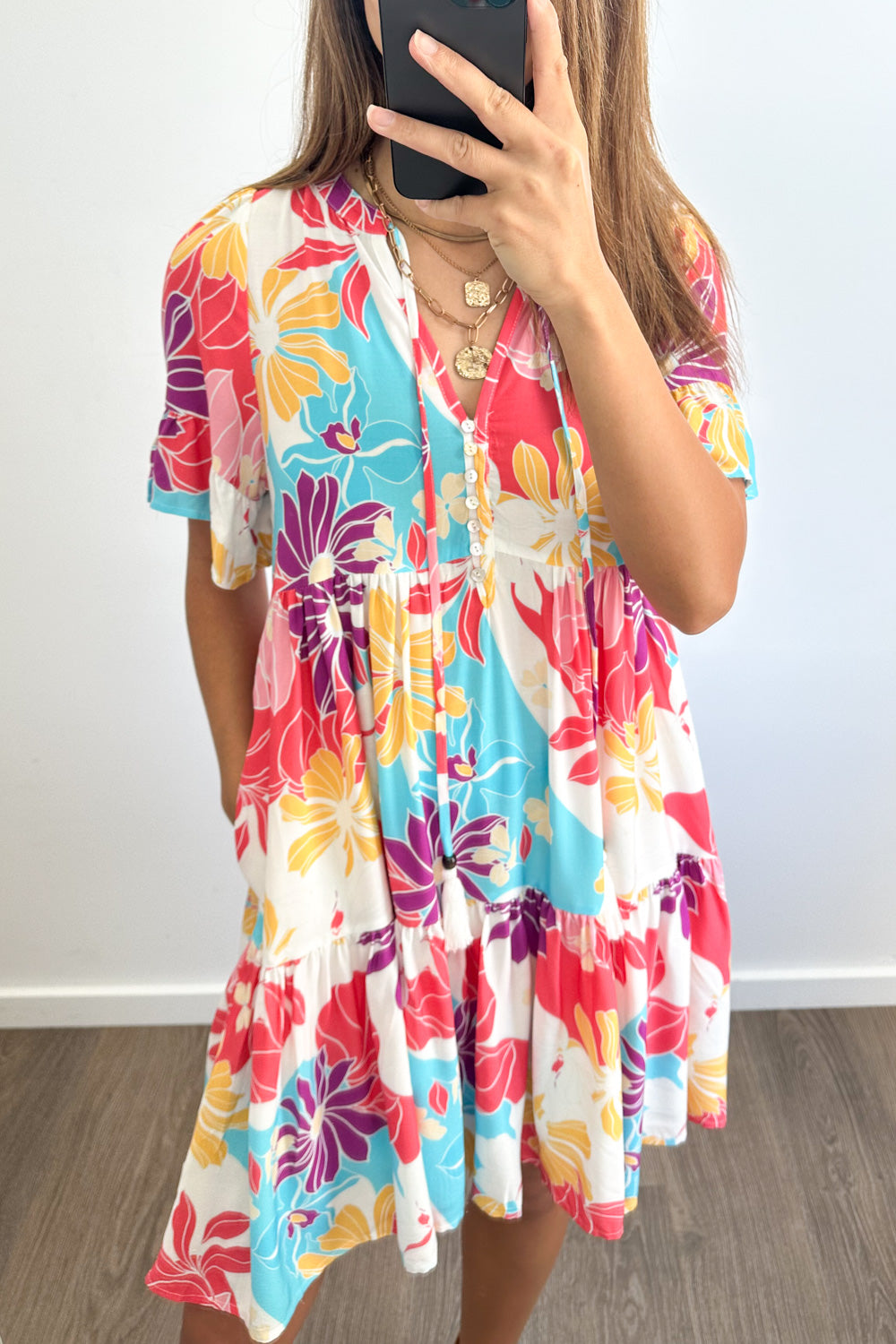 Kirsty Dress - Hot Pink Multi Tropic