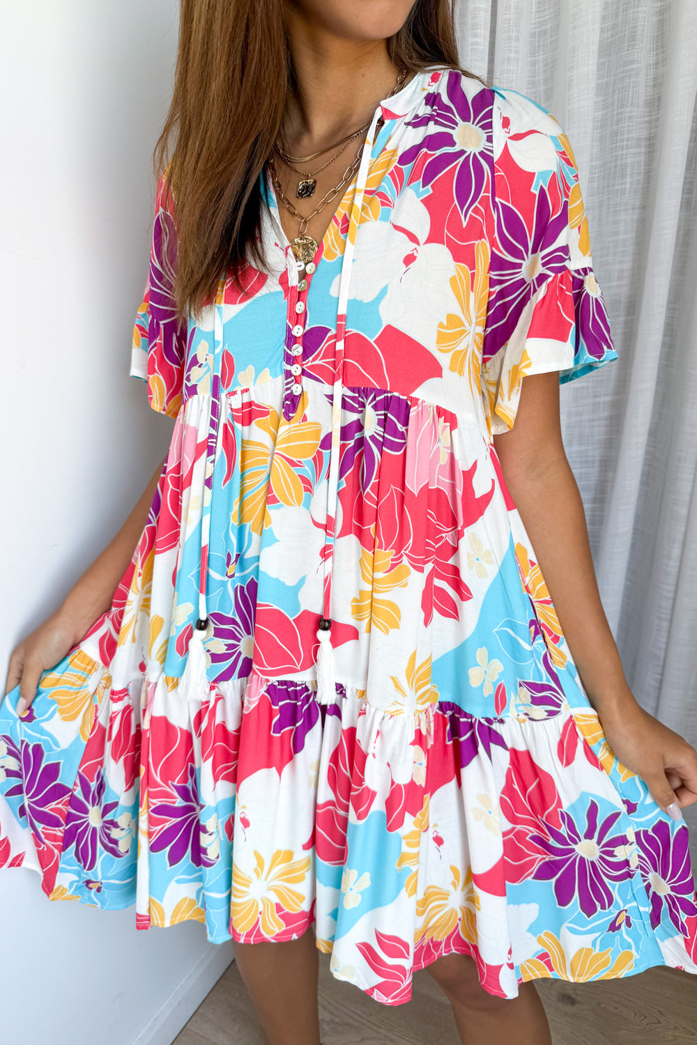 Kirsty Dress - Hot Pink Multi Tropic