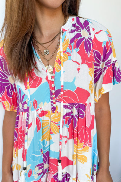 Kirsty Dress - Hot Pink Multi Tropic