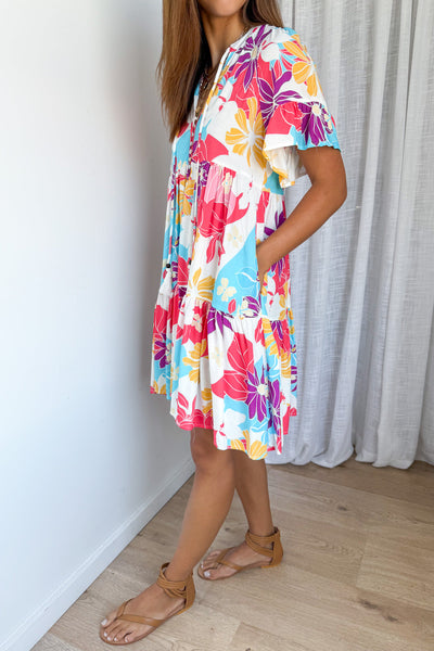 Kirsty Dress - Hot Pink Multi Tropic