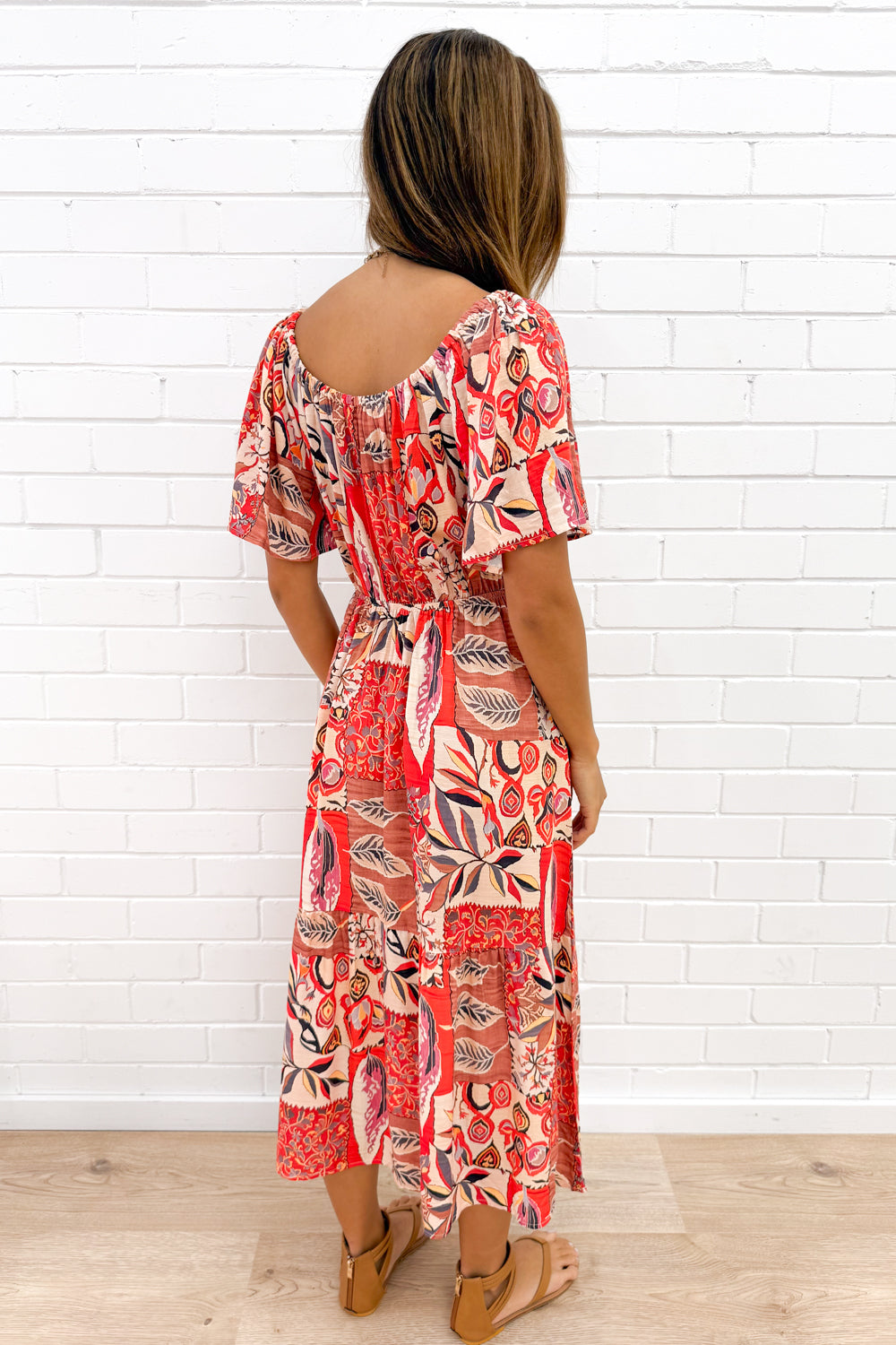 Libby Dress - Red Multi Leaf
