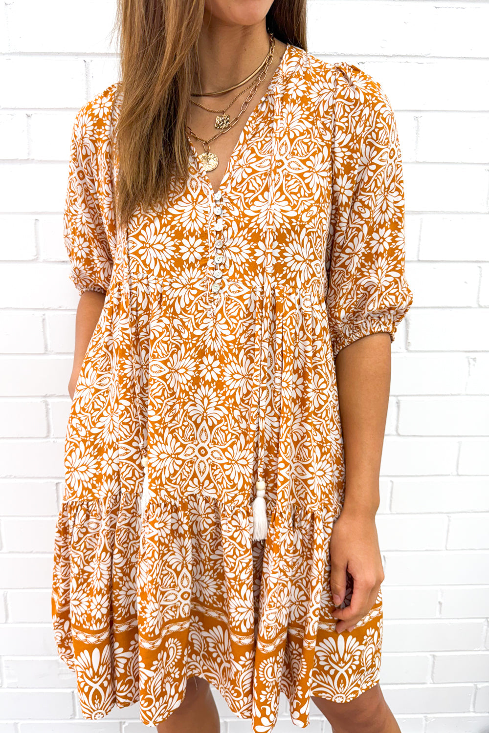Lumen Dress - Tan White