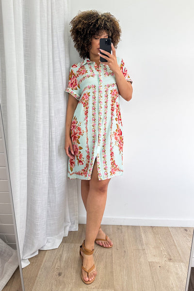 Marbella Tile Dress - Blue Blush Floral