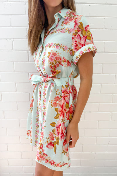 Marbella Tile Dress - Blue Blush Floral