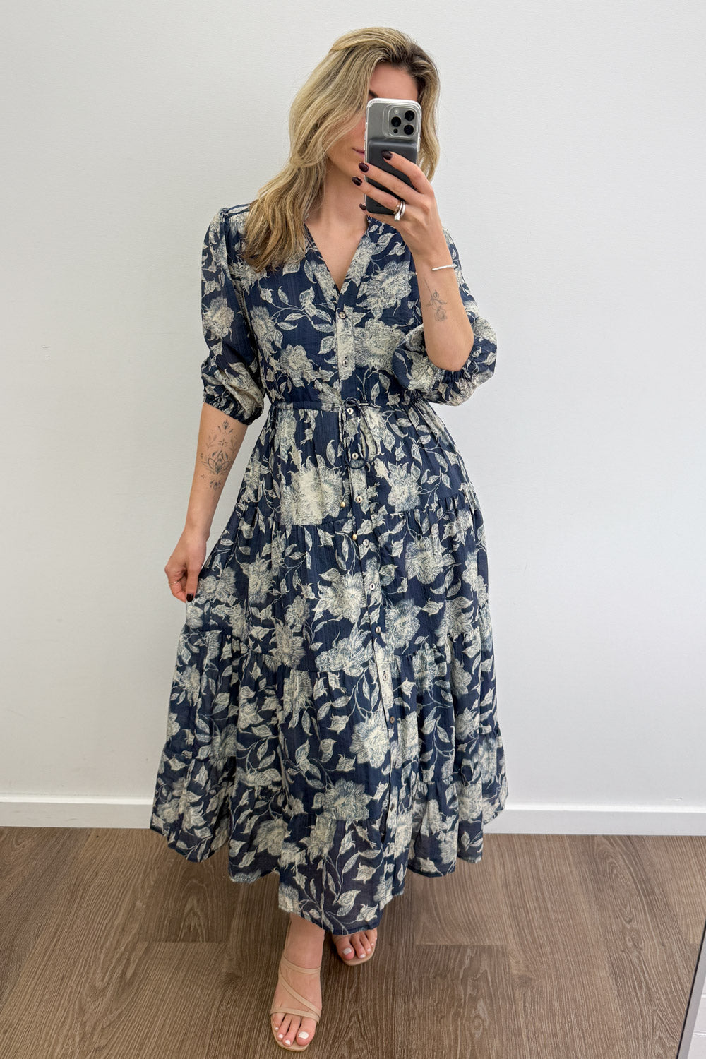 Marnie Dress - Navy Cream Floral