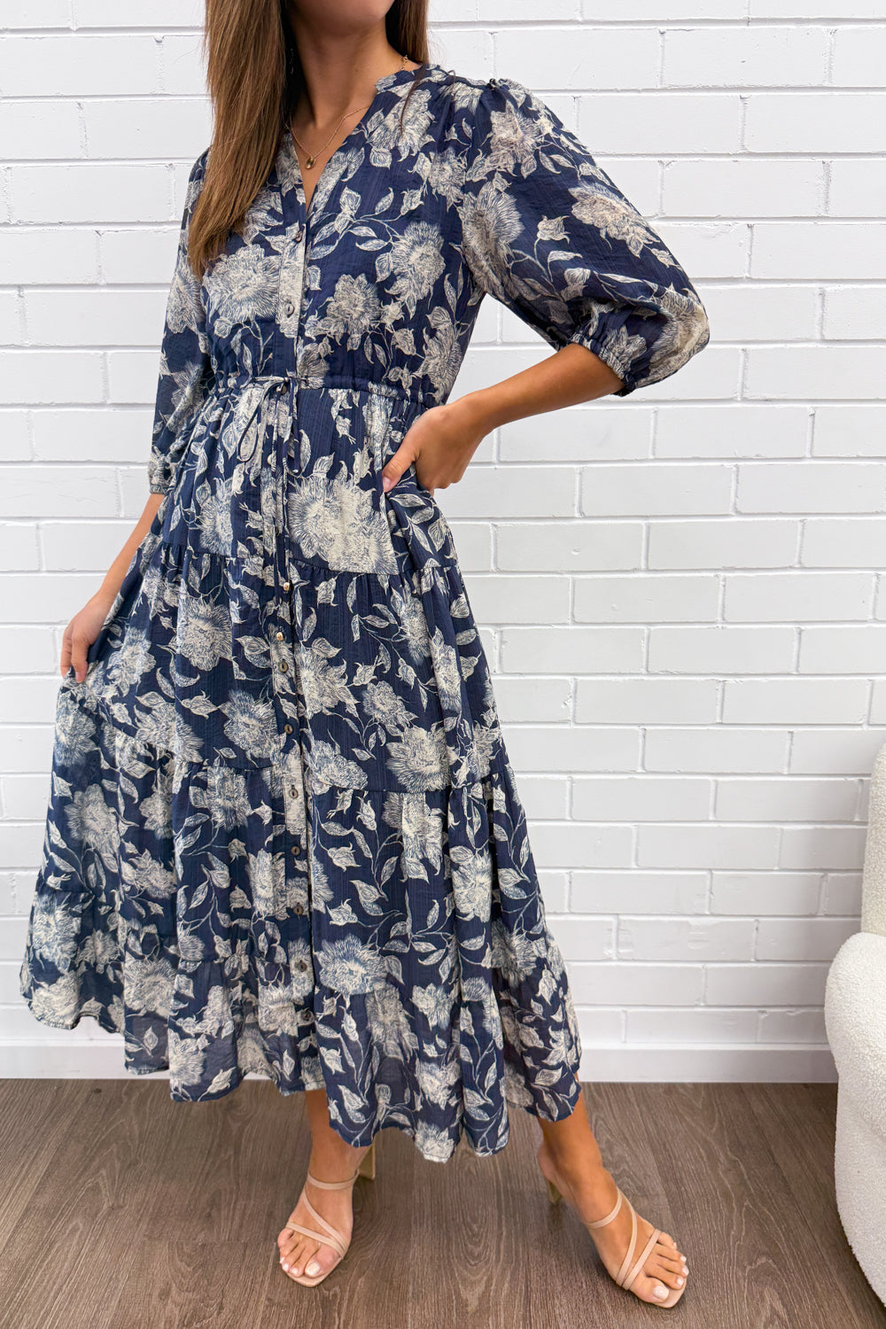 Marnie Dress - Navy Cream Floral