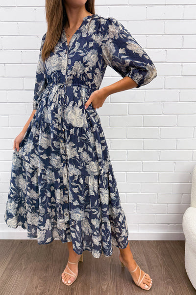 Marnie Dress - Navy Cream Floral