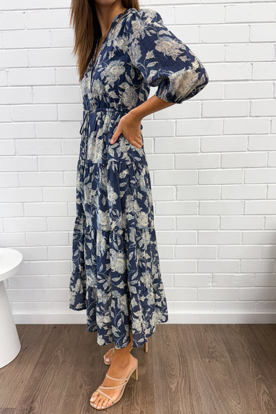 Marnie Dress - Navy Cream Floral