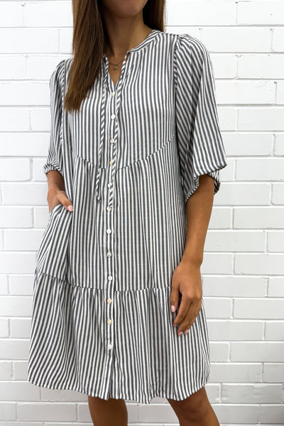 Maya Dress - Black Stripe