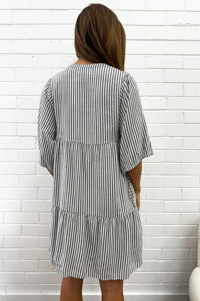 Maya Dress - Black Stripe
