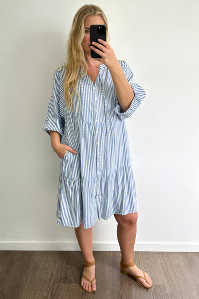 Maya Dress - Blue Stripe