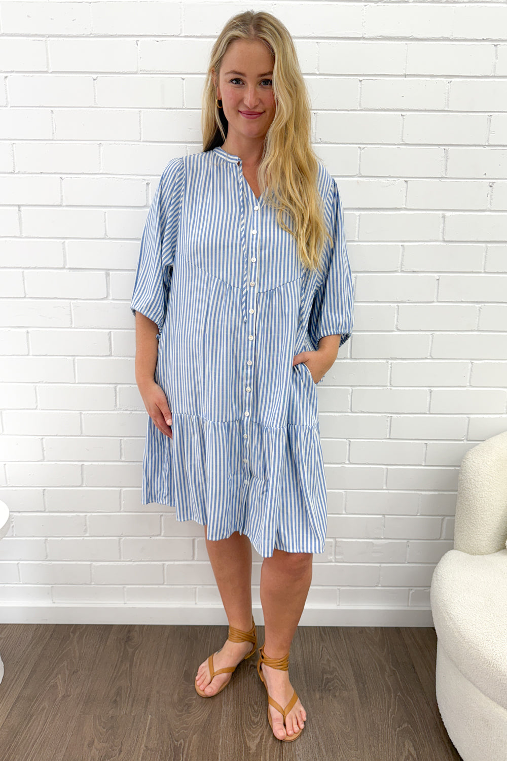 Maya Dress - Blue Stripe