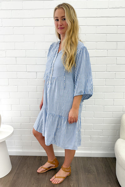 Maya Dress - Blue Stripe