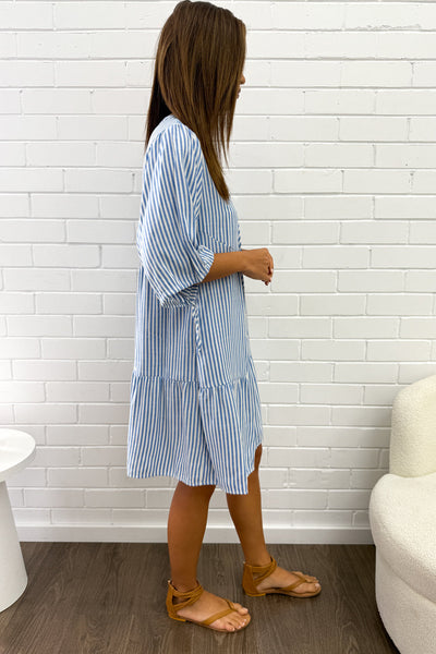 Maya Dress - Blue Stripe