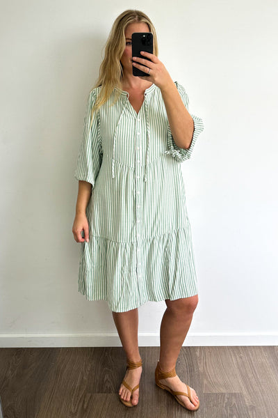 Maya Dress - Green Stripe