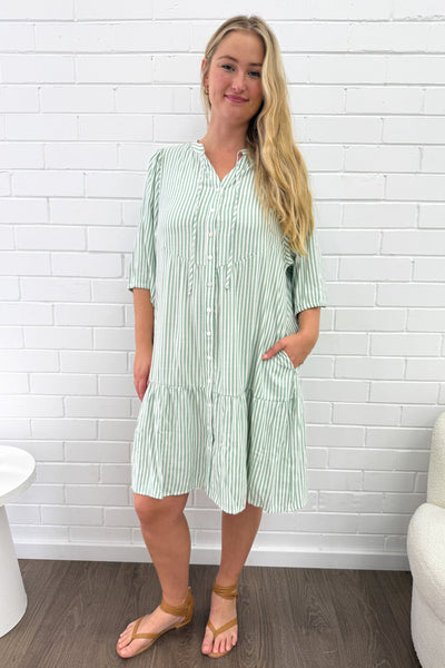 Maya Dress - Green Stripe