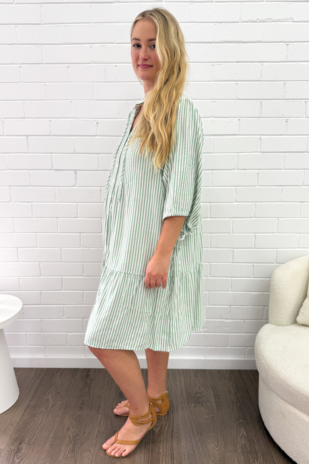 Maya Dress - Green Stripe