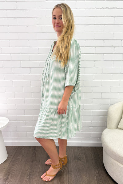 Maya Dress - Green Stripe