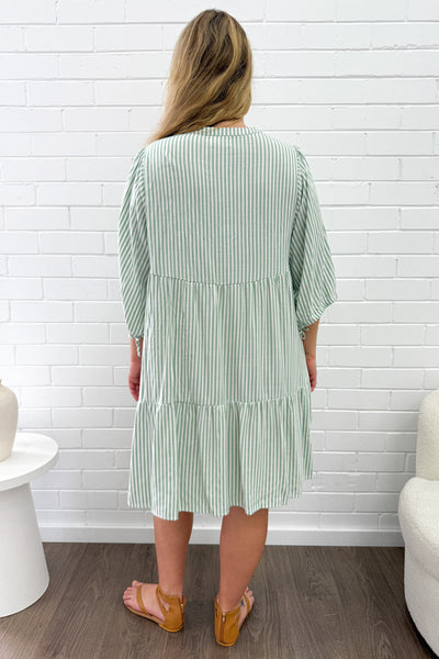 Maya Dress - Green Stripe