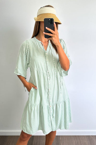 Maya Dress - Green Stripe