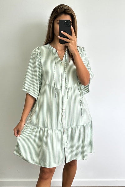 Maya Dress - Green Stripe