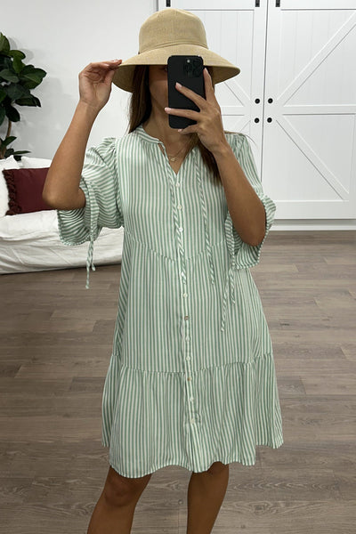 Maya Dress - Green Stripe