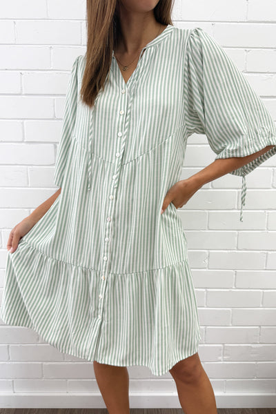 Maya Dress - Green Stripe