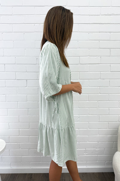 Maya Dress - Green Stripe