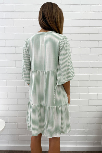 Maya Dress - Green Stripe