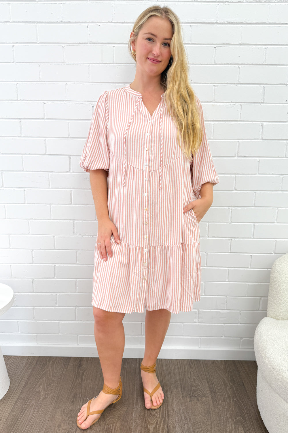 Maya Dress - Peach Stripe