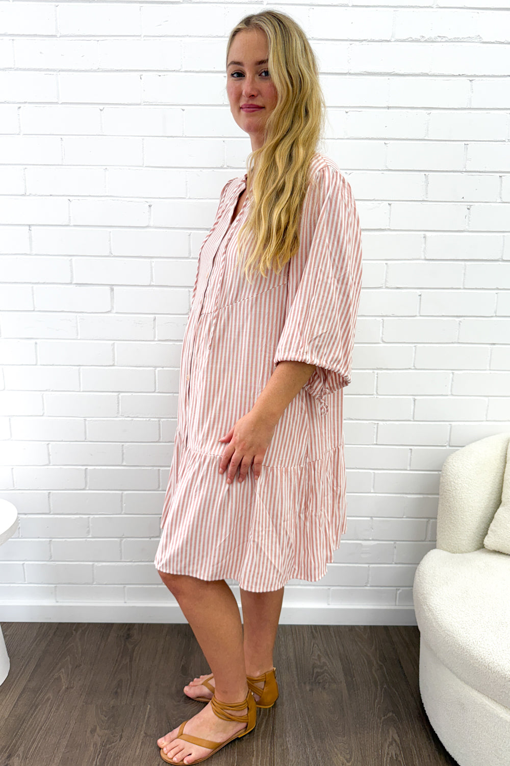 Maya Dress - Peach Stripe