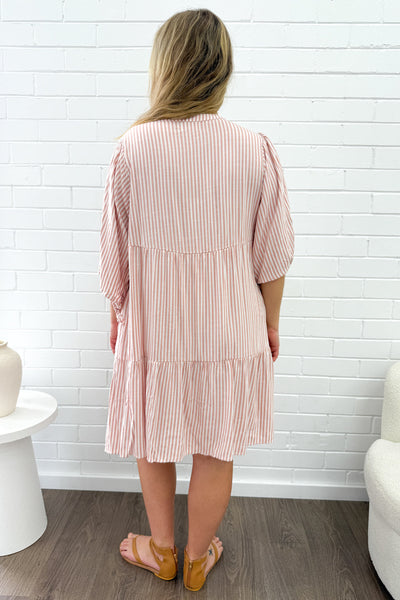 Maya Dress - Peach Stripe