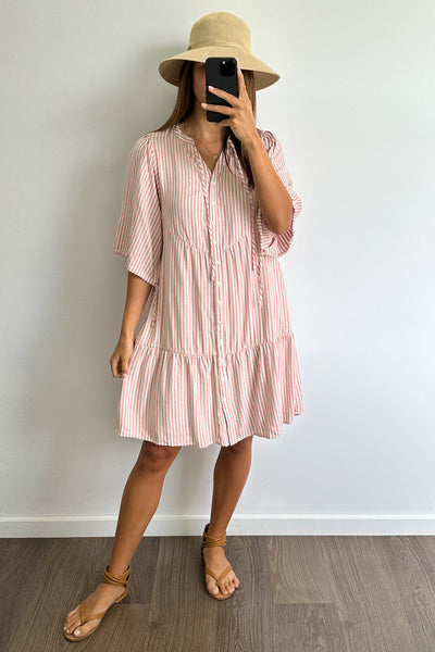 Maya Dress - Peach Stripe