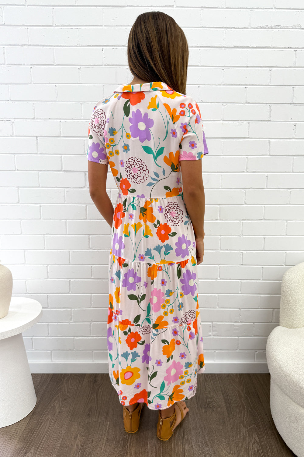 Silvie Dress - Cream Purple Flower