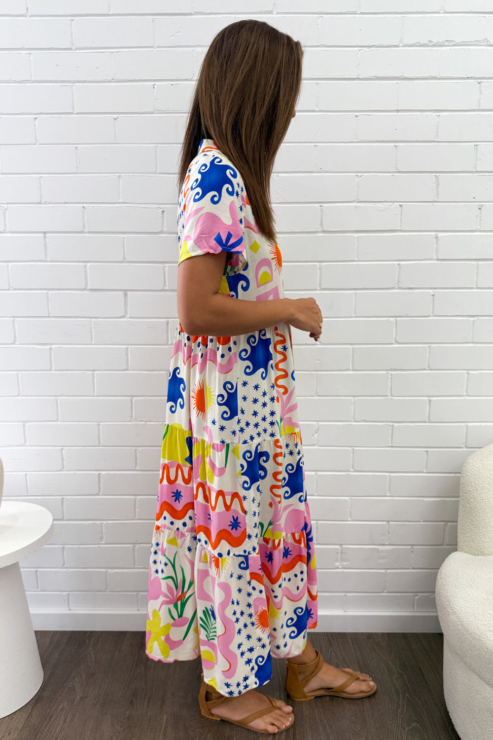 Silvie Dress - Pink Blue Print