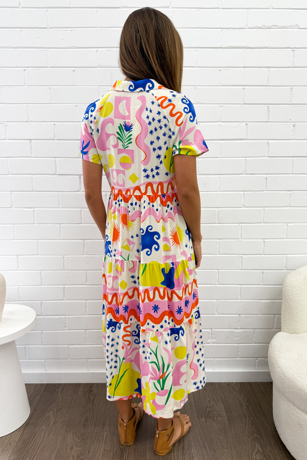Silvie Dress - Pink Blue Print