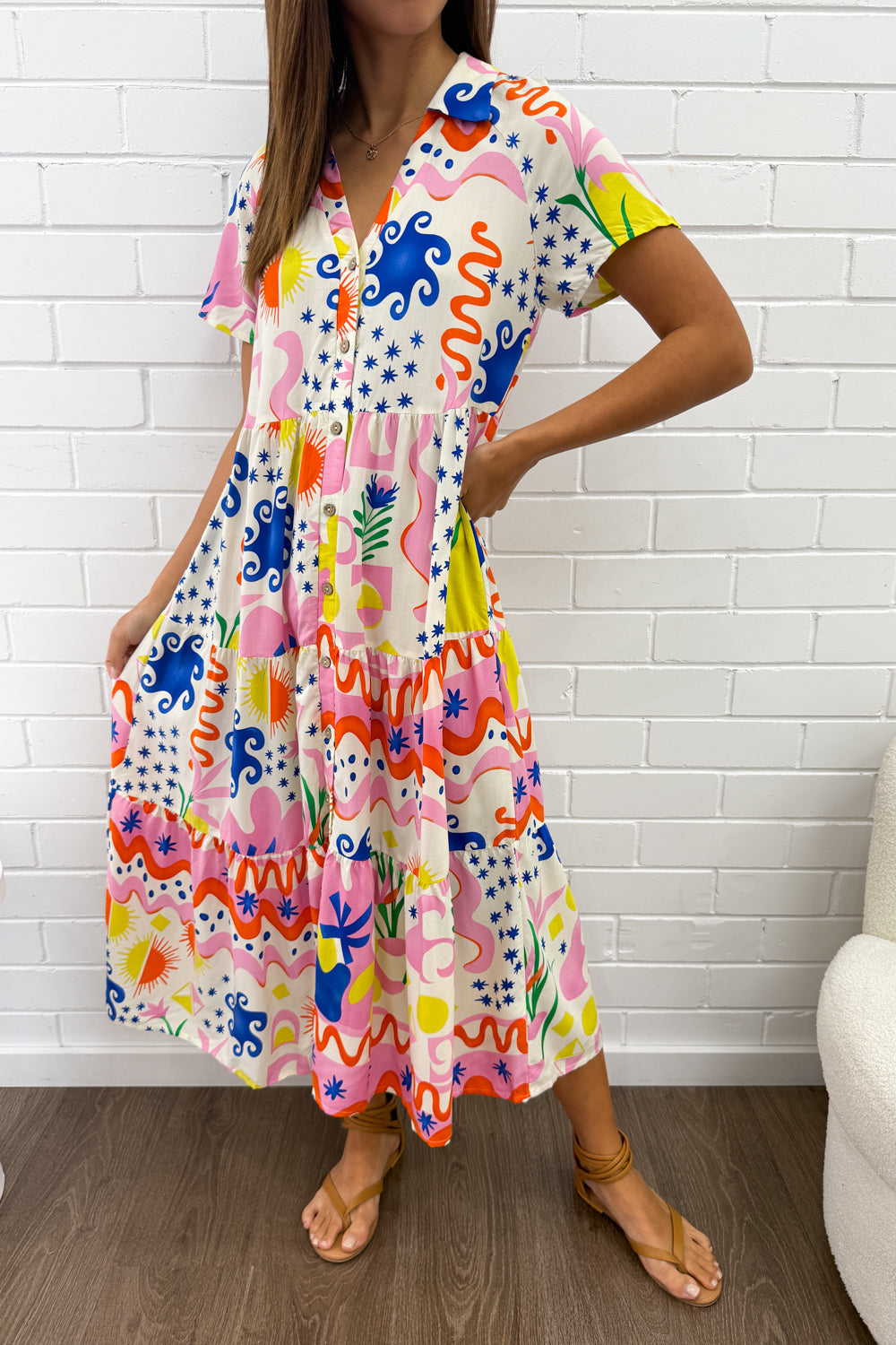 Silvie Dress - Pink Blue Print