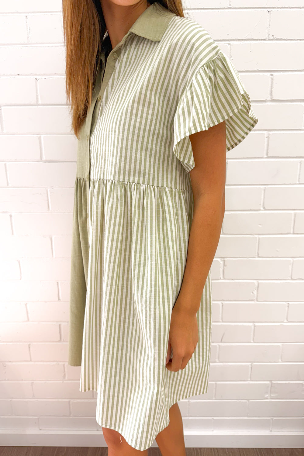Vicky Dress - Khaki Stripe
