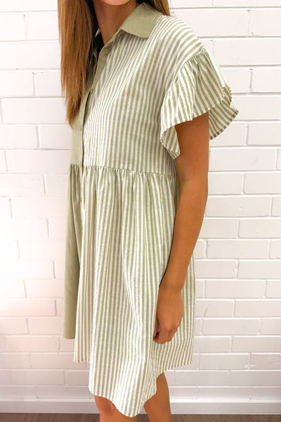 Vicky Dress - Khaki Stripe