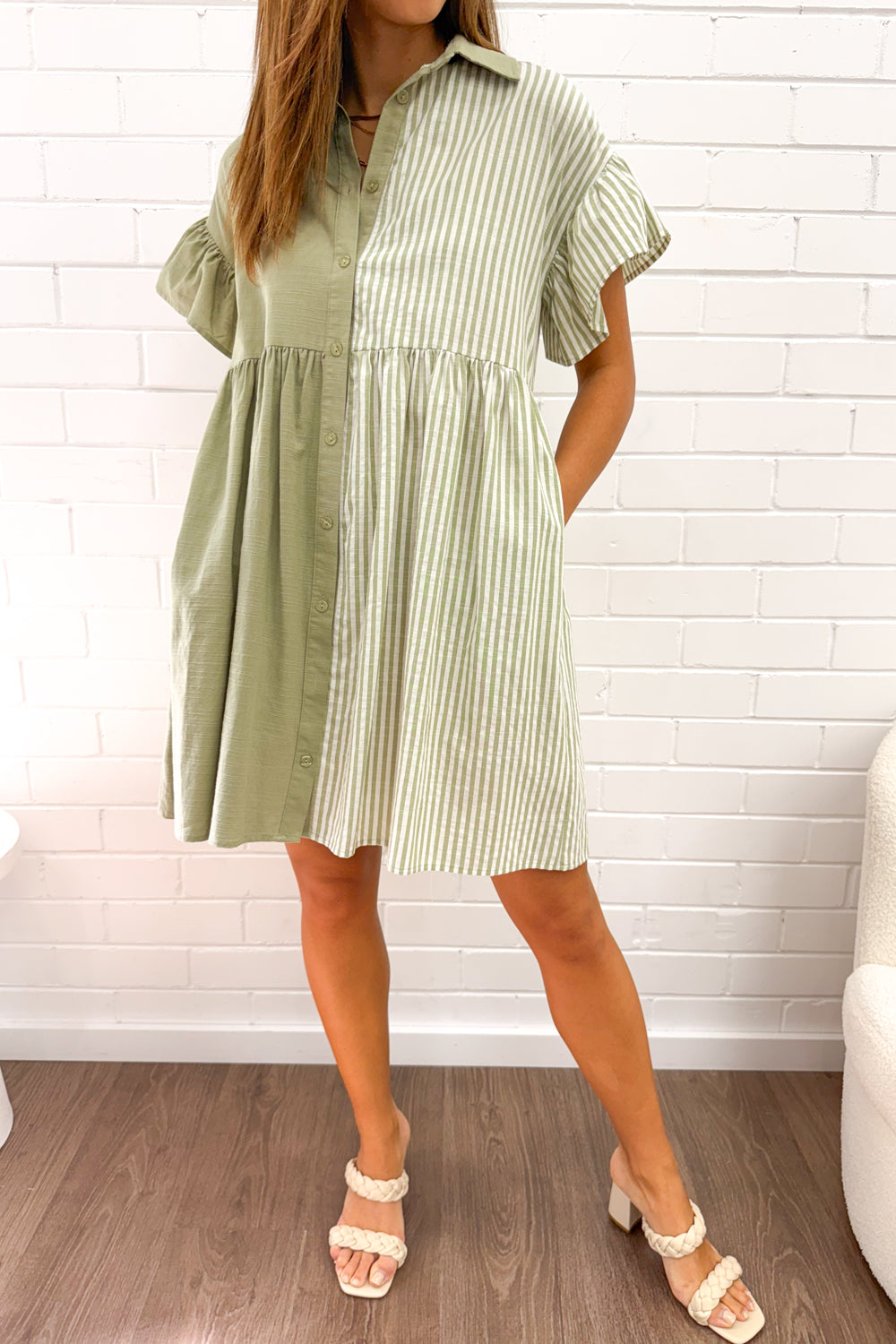 Vicky Dress - Khaki Stripe