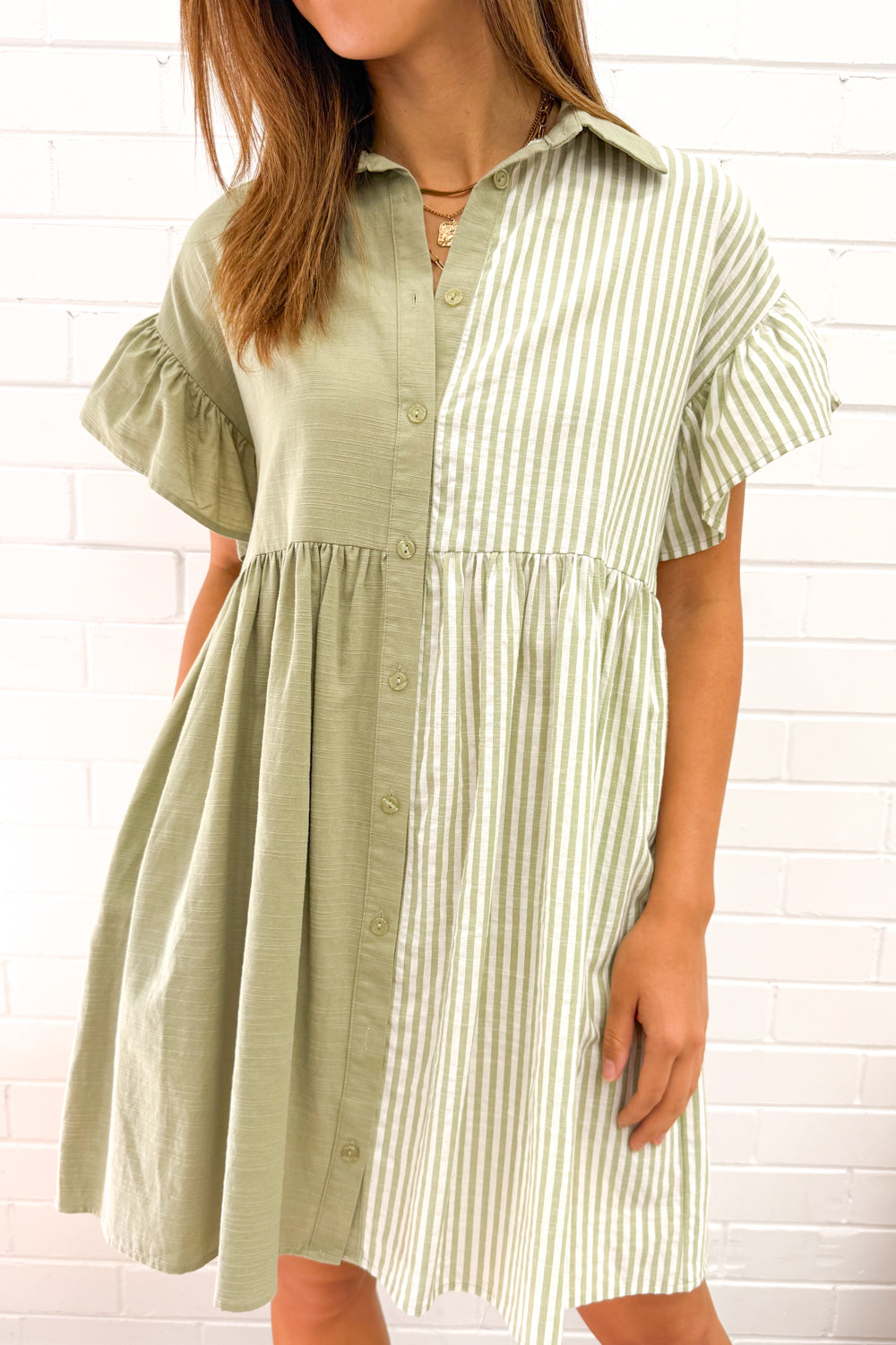 Vicky Dress - Khaki Stripe