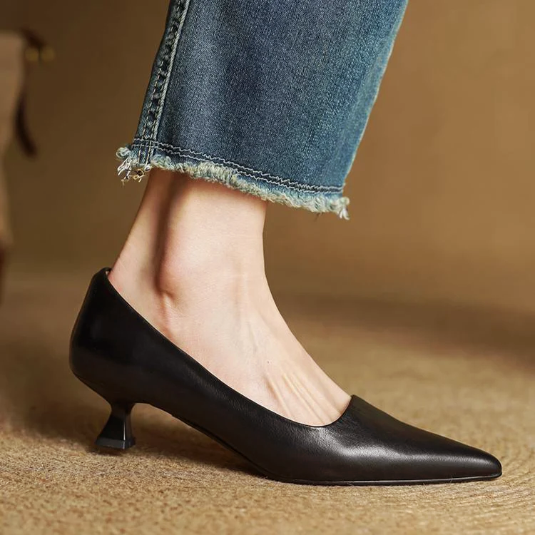 Women’s Genuine Leather Pointed Kitten Heels