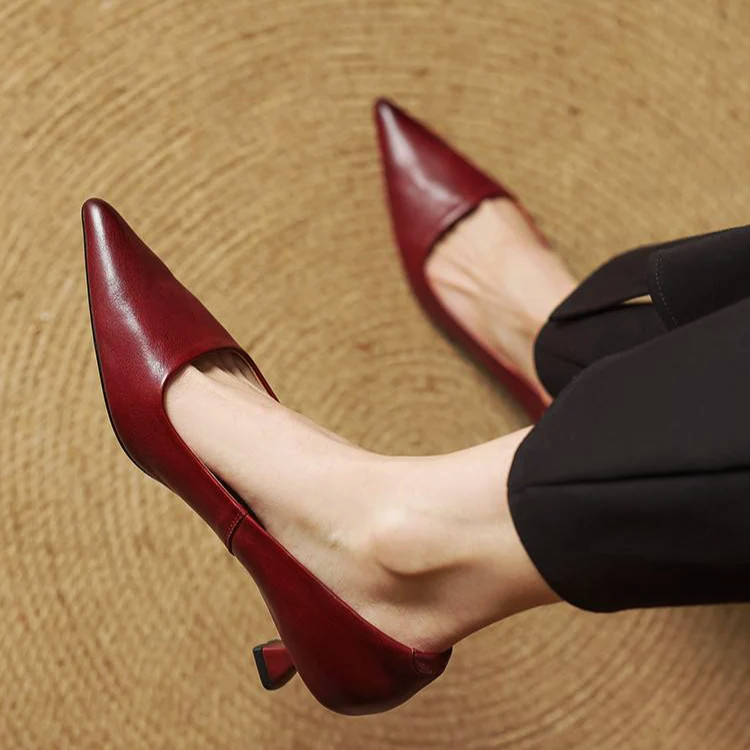 Women’s Genuine Leather Pointed Kitten Heels