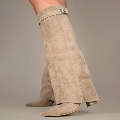 Women’s Knee-High Suede Boots with Fold-Over Cuff